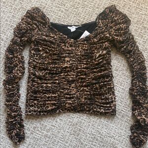Good American Brown Leopard Print Ruched Top